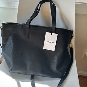 Cuyana Black Pebbled Leather Tote with Gold Hardware NWT!